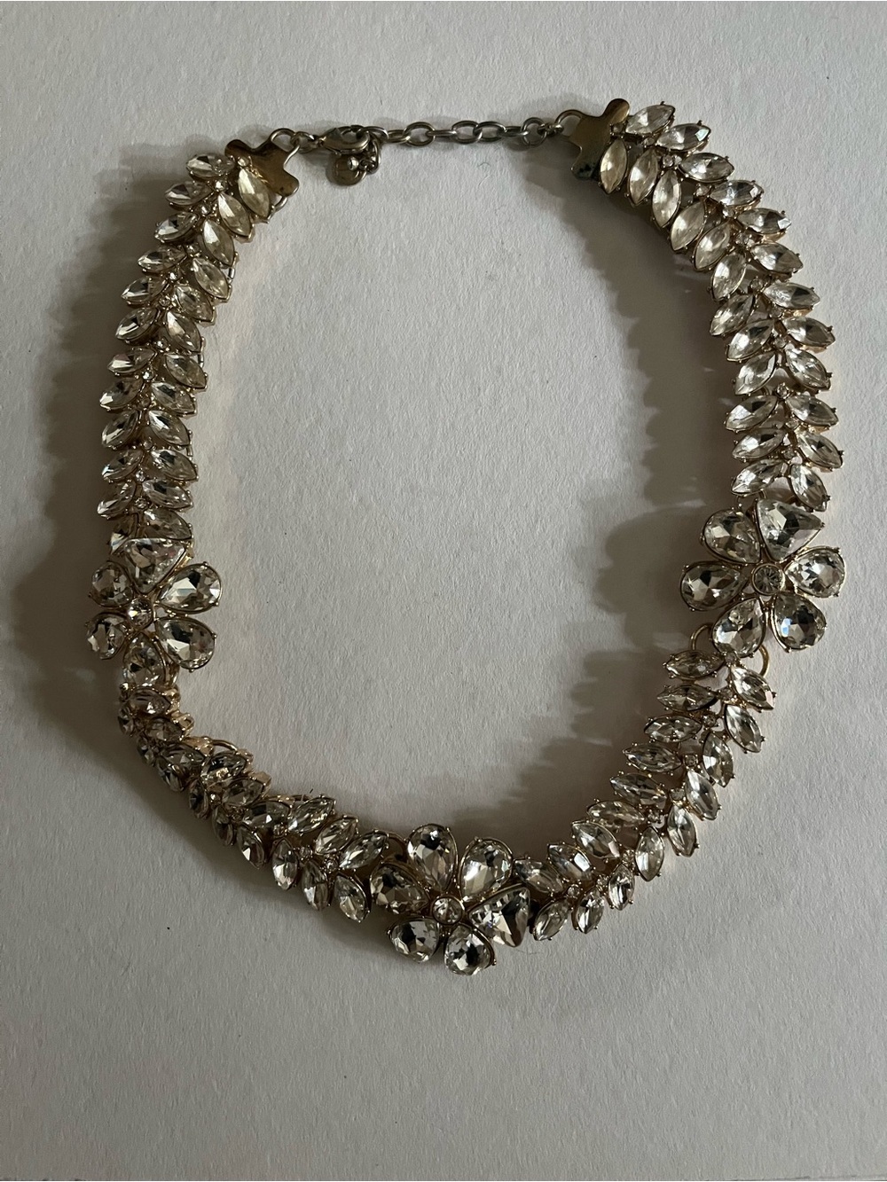 Talbots Clear Crystal Floral Statement Necklace - Silver Tone